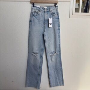 Zara Distressed Jeans 90s Full Length In Harmony Blue